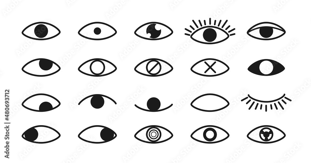 Set of eyes different form on white background. Vector closed and open, looking in different directions with different pupils in flat style. Set of eyes different form on white background. Vector closed and open, looking in different directions with different pupils in flat style.