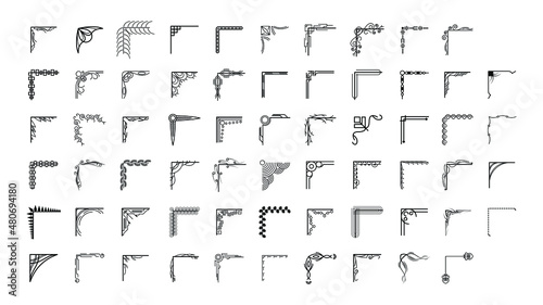 Set Hand Draw Of Corners Different Shapes Flower Decoration Vector Design Doodle Sketch Style For Wedding And Banner