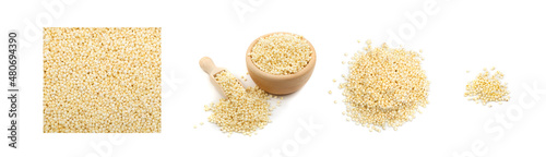 Puffed Millet Snack in Wooden Round Bowl Isolated