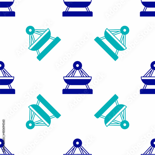 Blue Boat swing icon isolated seamless pattern on white background. Childrens entertainment playground. Attraction riding ship, swinging boat. Amusement park. Vector