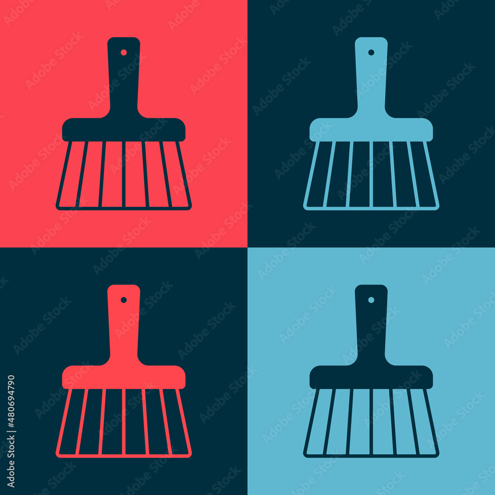 Pop art Handle broom icon isolated on color background. Cleaning service concept. Vector Pop art Handle broom icon isolated on color background. Cleaning service concept. Vector
