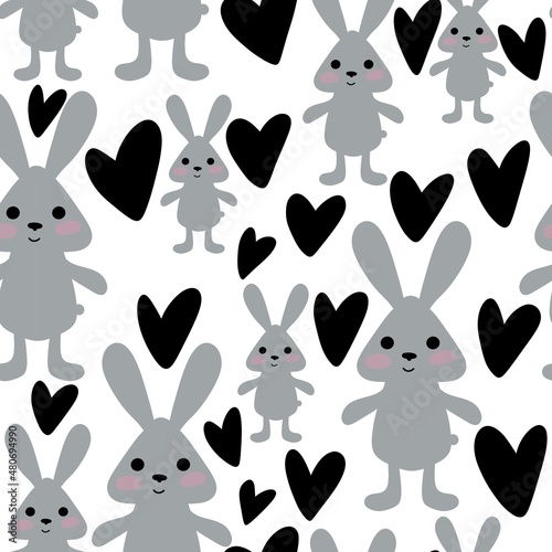Fototapeta Naklejka Na Ścianę i Meble -  Bunnies seamless rabbits pattern for fabrics and textiles and packaging and gifts and cards and linens and kids