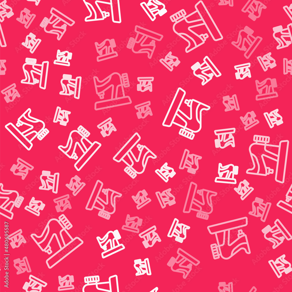 White line Sewing machine icon isolated seamless pattern on red background. Vector White line Sewing machine icon isolated seamless pattern on red background. Vector