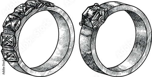 Ring illustration, drawing, engraving, ink, line art, vector