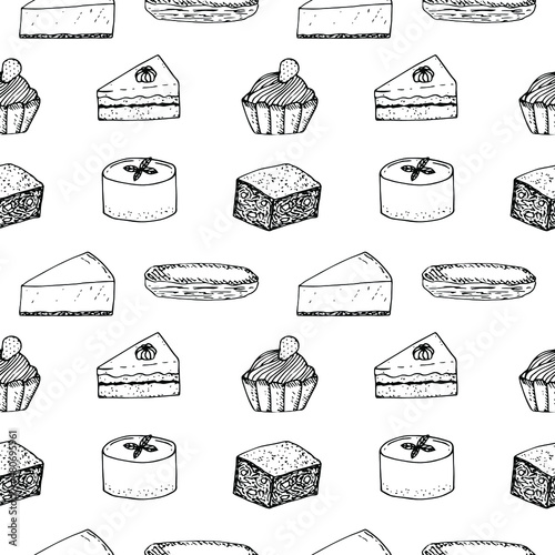 Cakes seamless pattern, hand drawing