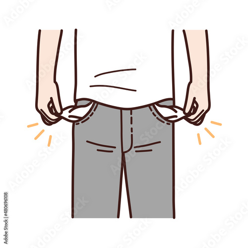 Both pants pockets are empty, illustrator design and isolated background.