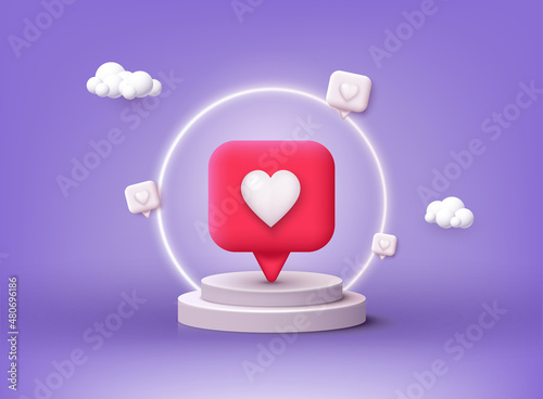 Like notification icon. Social media like icon concept. Comment and Follower. 3D Vector Illustrations.