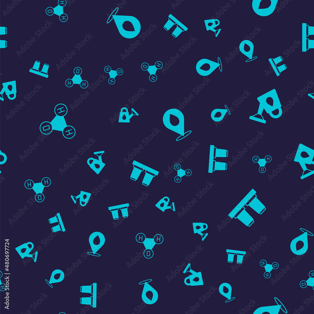 Set Chemical formula water H2O, Watering can, drop with location and filter cartridge on seamless pattern. Vector Set Chemical formula water H2O, Watering can, drop with location and filter cartridge on seamless pattern. Vector