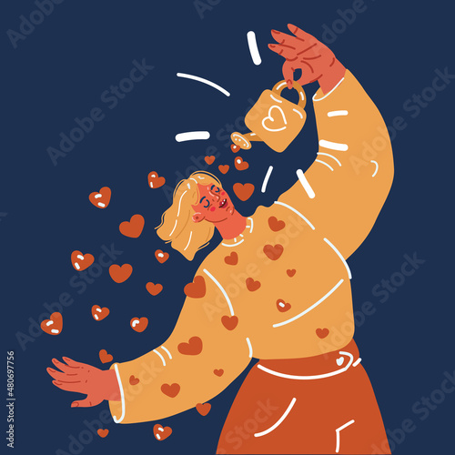 Cartoon vector illustration of Beautiful young womaт is experiencing self-love