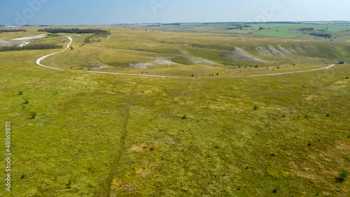 Top view of a picturesque view from a drone of the Divnogorsk canyon, Natural, architectural and archaeological museum-reserve Divnogorye photo