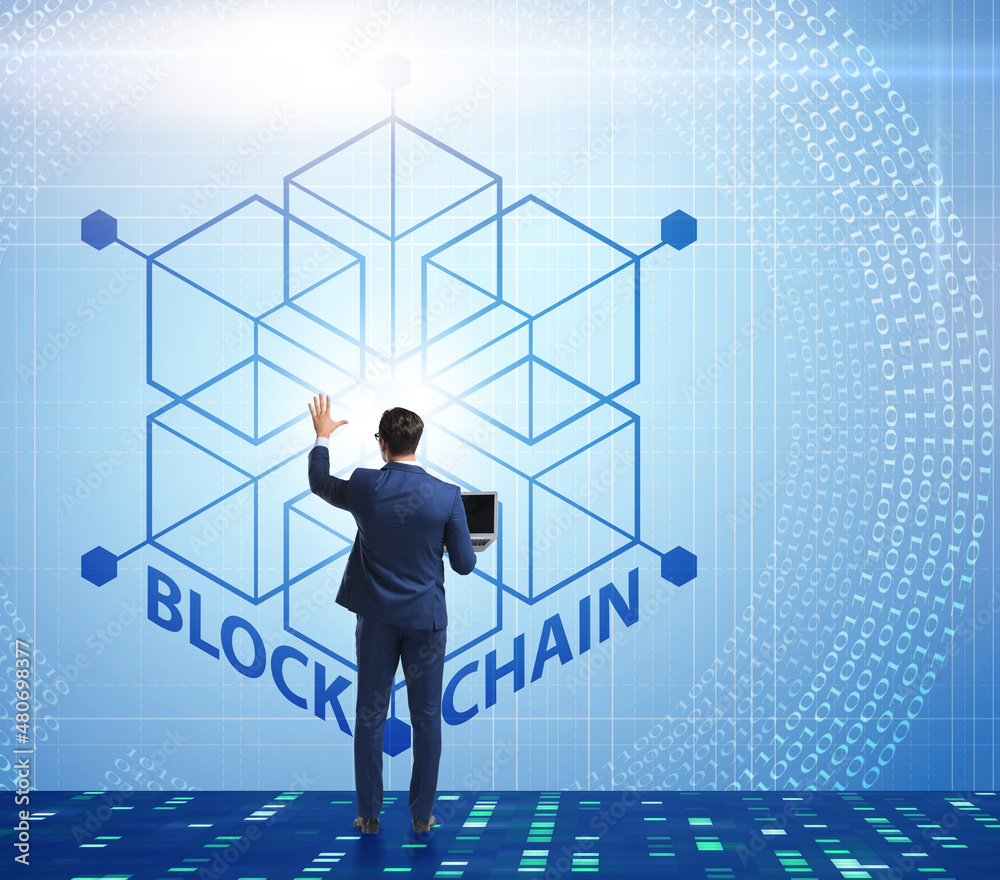 The young businessman in innovative blockchain concept The young businessman in innovative blockchain concept