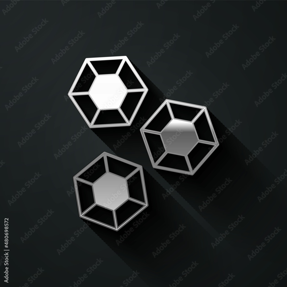 Silver Gem stone icon isolated on black background. Jewelry symbol. Diamond. Long shadow style. Vector Silver Gem stone icon isolated on black background. Jewelry symbol. Diamond. Long shadow style. Vector