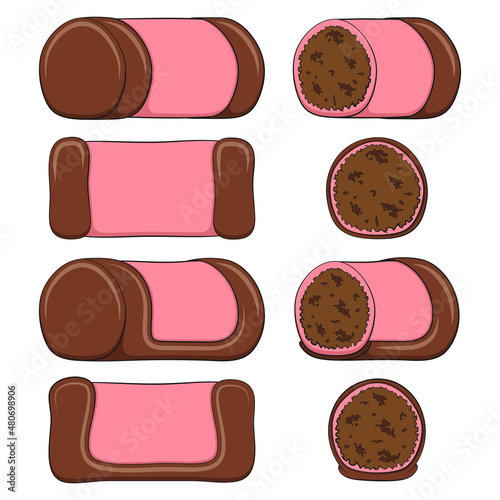 Set of color illustrations with pink punschrulle, dammsugare. Isolated vector objects on a white background. photo