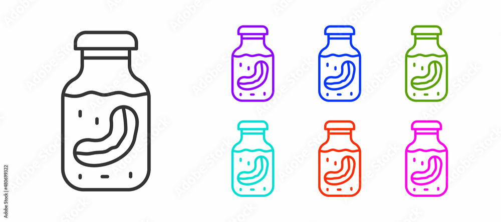 Black line Sea cucumber in jar icon isolated on white background. Marine food. Set icons colorful. Vector Black line Sea cucumber in jar icon isolated on white background. Marine food. Set icons colorful. Vector