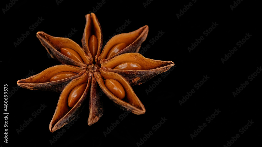 Dry Star anise spice isolated on black background Dry Star anise spice isolated on black background