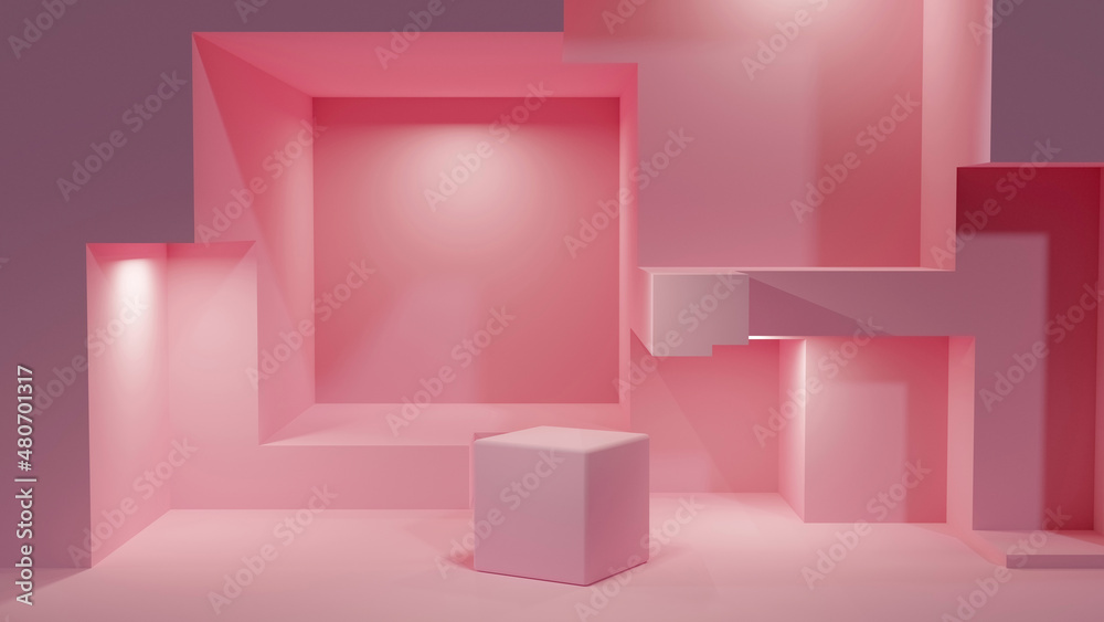 abstract background of pink stand for product presentation withe minimal shape element , 3D illustration rendering