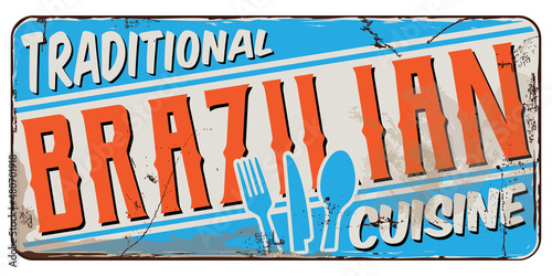 Traditional Brazilian Cuisine Banner. Vector Retro Signboard.