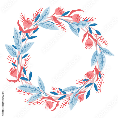 Floral Wreath In Red And Blue Tones