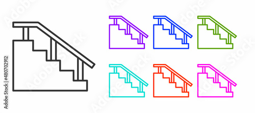 Black line Skateboard stairs with rail icon isolated on white background. Set icons colorful. Vector