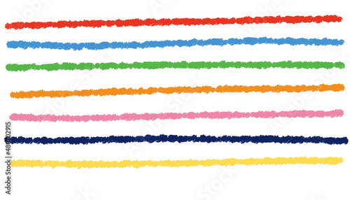 Colorful lines drawn with crayons. Vector brush stroke illustration set.