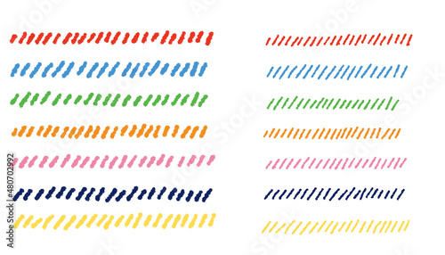 Colorful lines drawn with crayons. Vector brush stroke illustration set.
