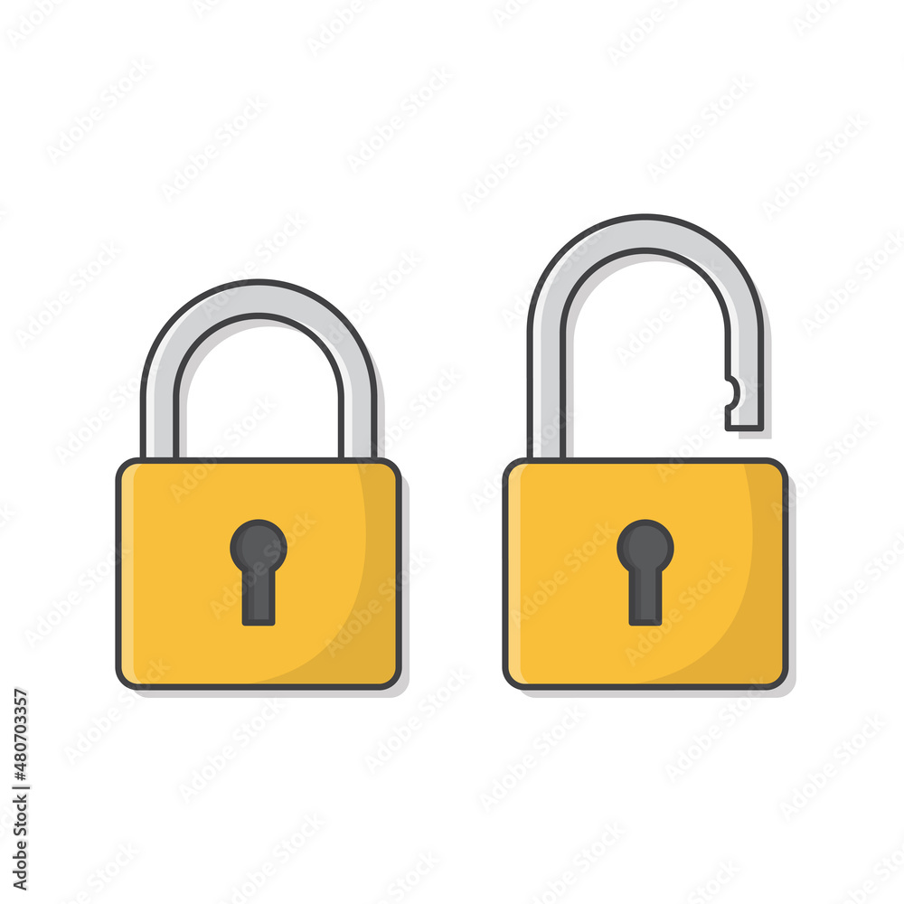Open And Closed Padlock Vector Icon Illustration. Lock And Unlock Open And Closed Padlock Vector Icon Illustration. Lock And Unlock