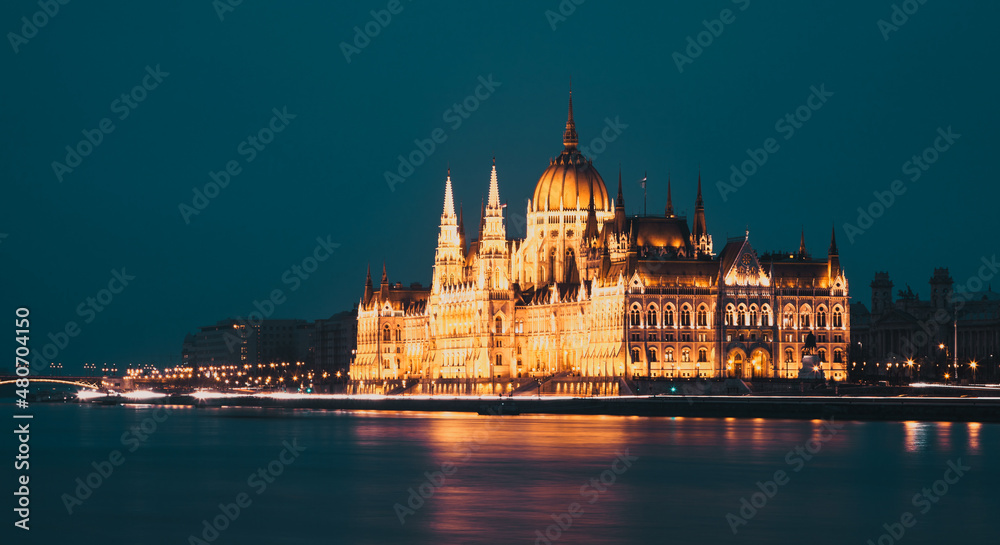 night shot of Parliament building in Budapest  Hungary