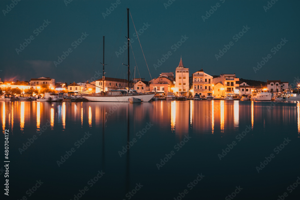 town of Pirovac night view, Dalmatia, Croatia
