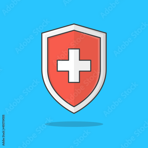 Red Medical Shield Protection Vector Icon Illustration. Immune System Concept Flat Icon