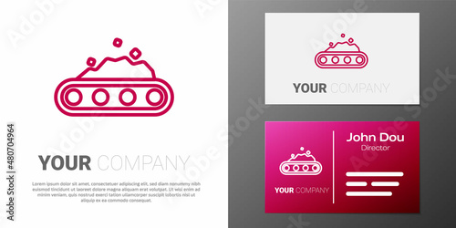 Logotype line Conveyor belt carrying coal icon isolated on white background. Logo design template element. Vector