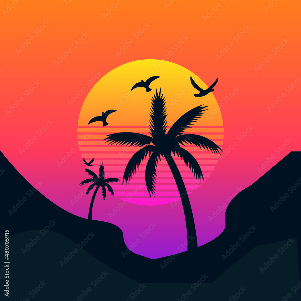 palm tree sunset vector art  for t-shirt design