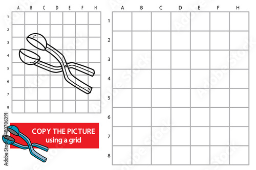 Vector illustration of grid copy picture educational puzzle game with doodle Snowball Thrower