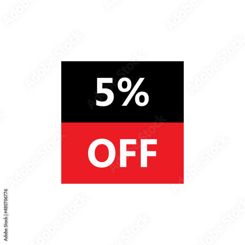 Up To 5% Off. Vector illustration of special offer sale sticker on white background. Red black bargain symbol. Cut price icon. Discount, sale concept. © Fast_Cyclone
