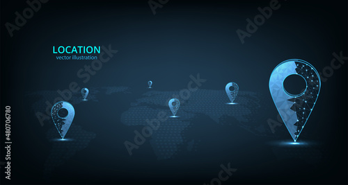 Gps technology background concept design.Vector pin icon Gps on dark blue background.Travel way concept.Find trip, Geo pinpoint.Location navigator vector illustration.