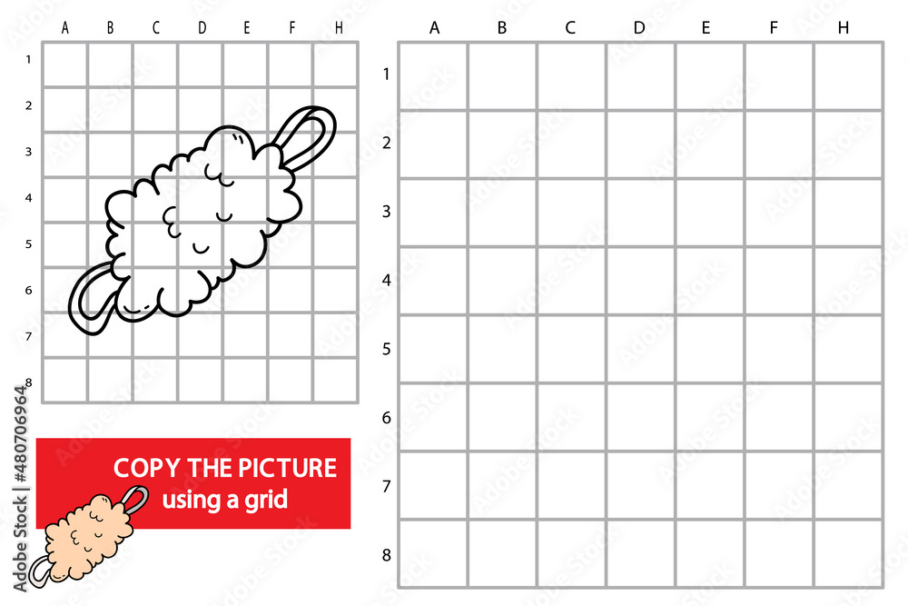 Vector illustration of grid copy picture educational puzzle game with doodle washcloth Vector illustration of grid copy picture educational puzzle game with doodle washcloth