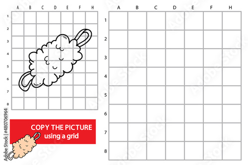 Vector illustration of grid copy picture educational puzzle game with doodle washcloth