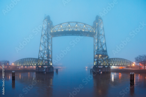 panoramic distorted image of De Hef railway bridge in Rotterdam, The Netherlands © dropStock