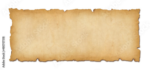 Old paper horizontal banner. Parchment scroll isolated on white with shadow