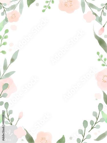 水彩・手描きのピンク・パステルフラワーフレーム素材
