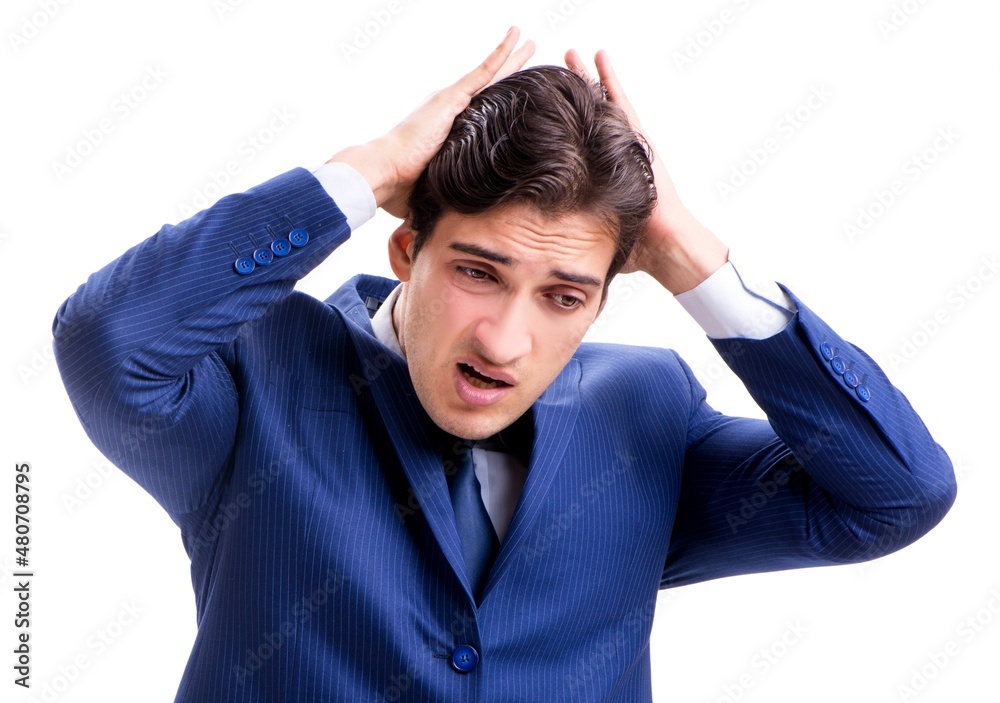 Sick and unhappy businessman isolated on white background Sick and unhappy businessman isolated on white background