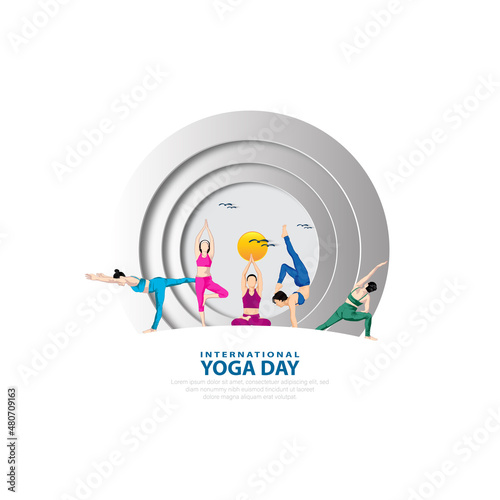 21 June- international yoga day, woman in yoga body posture. Vector