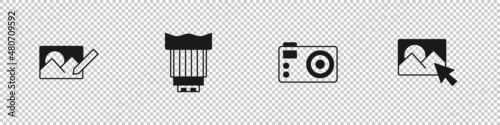 Set Photo retouching, Camera photo lens, camera and icon. Vector