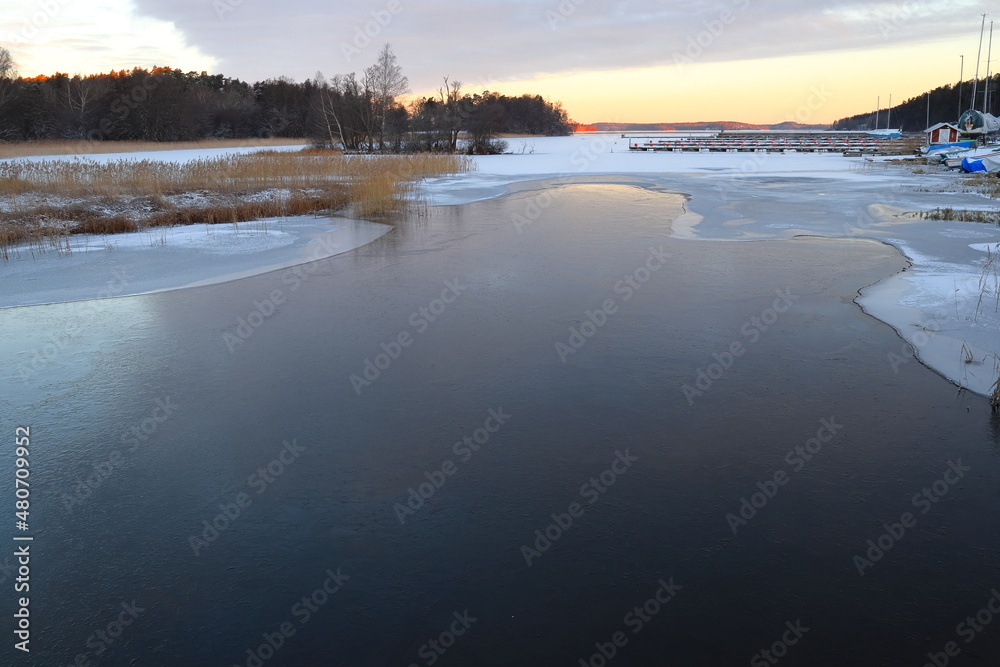 Beautiful winter photo. Swedish frozen lake called Mälaren or Malar. Stockholm, Sweden, Europe. Beautiful winter photo. Swedish frozen lake called Mälaren or Malar. Stockholm, Sweden, Europe.