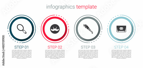 Set Hand mirror, Mustache, Electrical hair clipper and Blade razor. Business infographic template. Vector