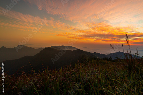 Phu Chee Dao, Chiang Rai Province, Thailand,Sunrise at Phu chee dao peak of mountain in Chiang rai, Thailand.