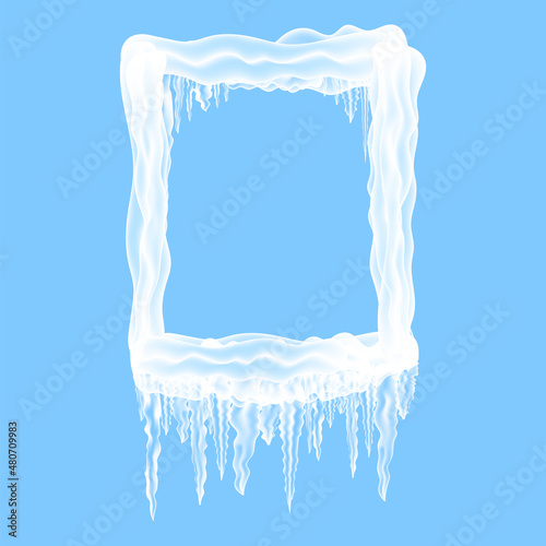 Snow Ice Frame on Blue Background. Christmas Card Design Element. Winter Snowcap