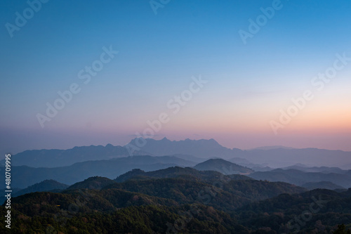 Beautiful landscape mountains ranges of Doi Luang Chiang Dao Mountains National Park from Doi Kham Fah viewpoint at Chiang Mai, Thailand.