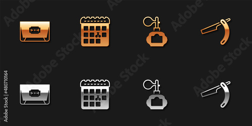 Set Blade razor, Calendar with haircut day, Aftershave and Straight icon. Vector