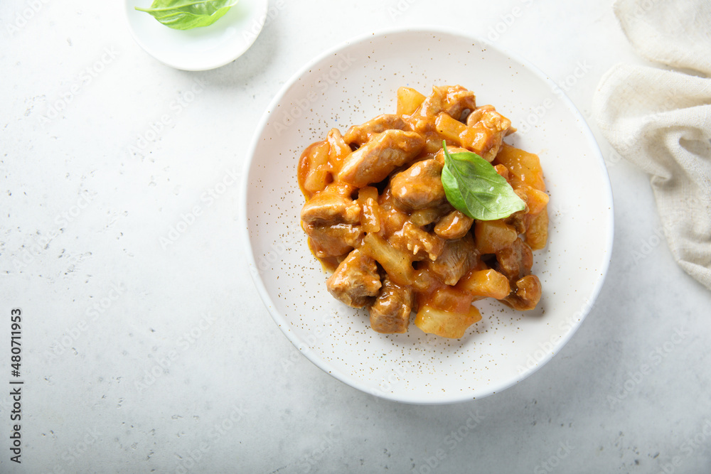 Homemade chicken ragout with pineapple Homemade chicken ragout with pineapple