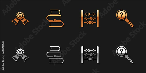 Set Medal, Book, Abacus and Unknown search icon. Vector